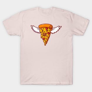 Cute Monster Pizza Flying With Wing Cartoon T-Shirt